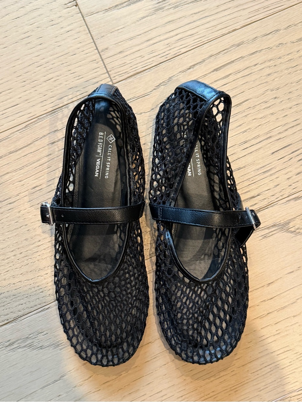 Call It Spring Black Mesh Mary Jane Flats with Buckle Strap
